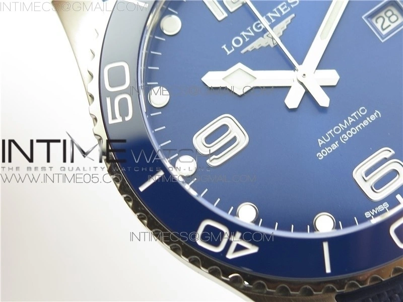 Conquest L3.840.4.56.6 Real Ceramic Bezel SS ZF 1:1 Best Edition Blue dial On Rubber Strap A2824